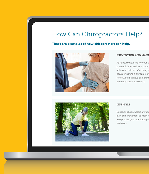 Close up of How Can Chiropractors Help? webpage mockedup on desktop