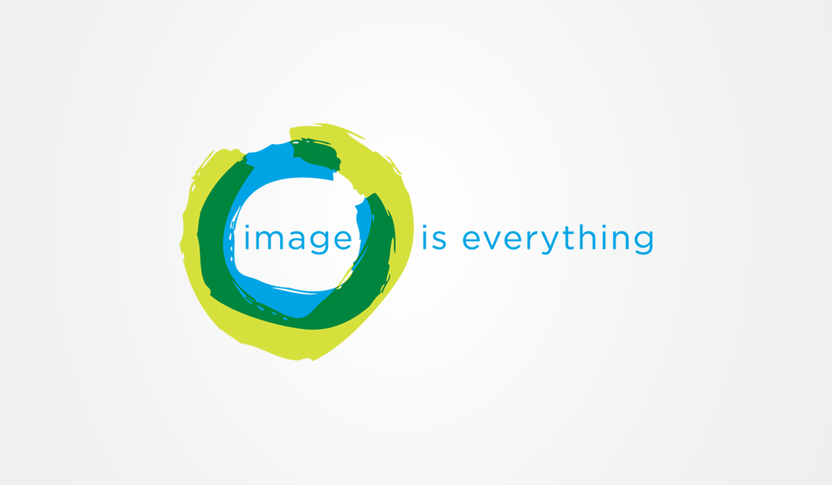 Campaign identity with green and blue circles around the word image