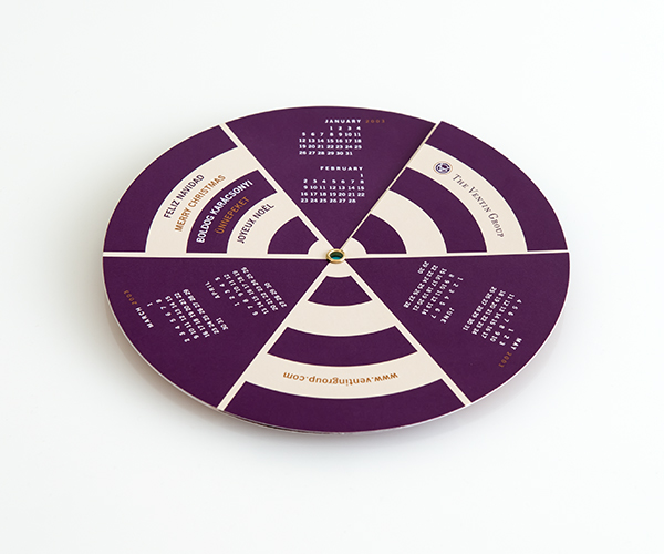 The Ventin Group holiday greeting and calendar in a rotating disk format