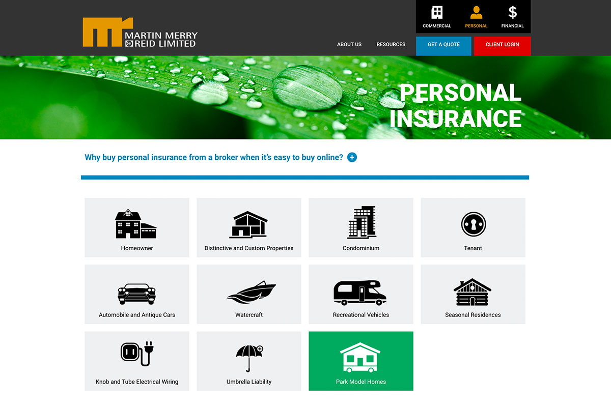 Screenshot of Personal Insurance page