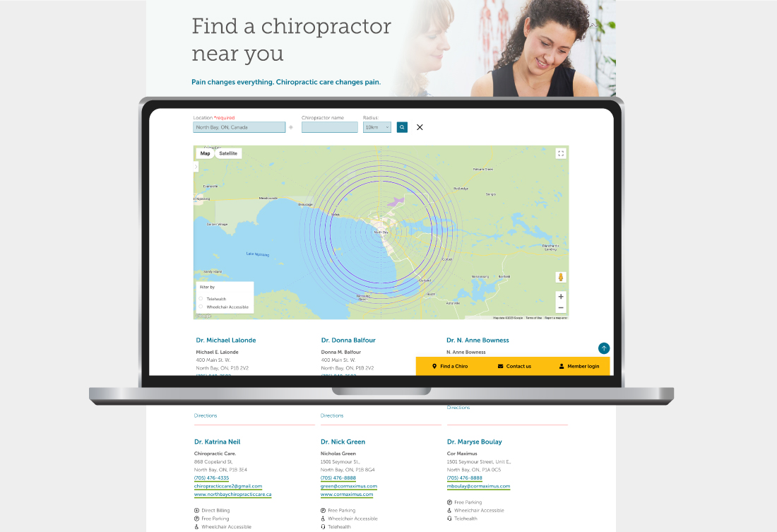 CCA find a chiro webpage desktop mockup