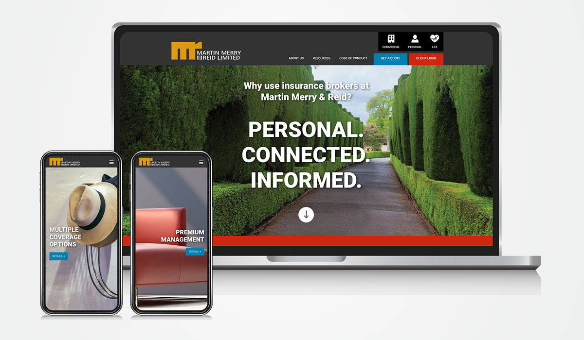Mockup of homepage on a laptop and two mobile phones
